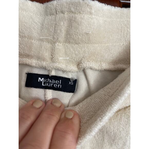Michael Lauren French Terry flare lounge pants cream with rai ow tie at waist XS - Picture 3 of 4